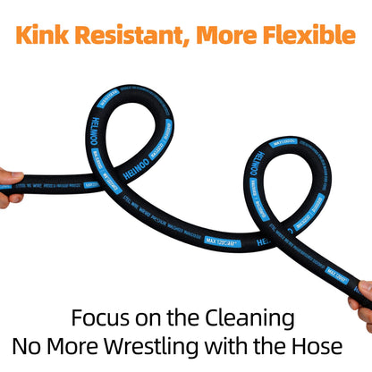 Heliwoo 4800 PSI Pressure Washer Hose 50FT, 3/8'' Steel Wire Braided Kink Resistant Power Washing Extension Hose for Cold & Hot Water Max 248°F, Qucik Connect Ends, Black and Blue
