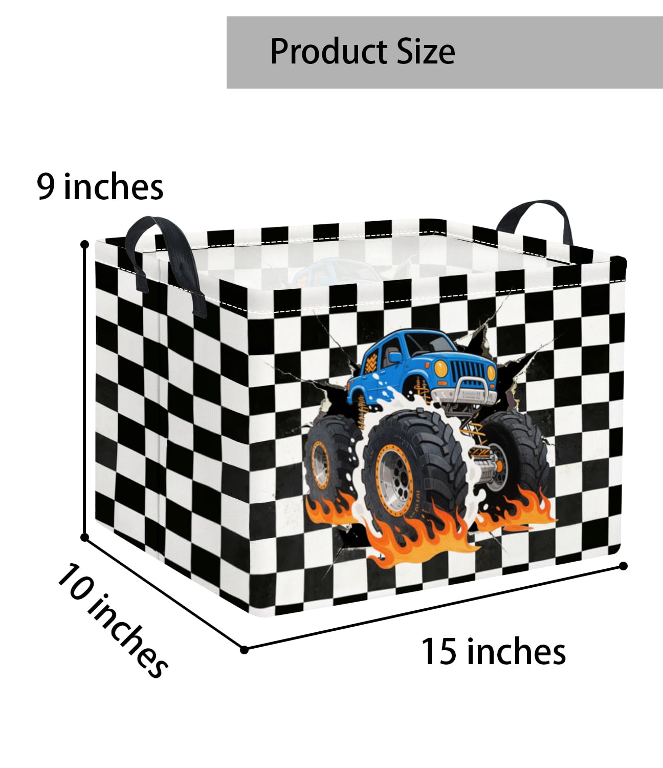 TIBAOLOVER Rectangular Baby Kids Storage Basket for Home Kitchen Girls Cute Toy Storage Bin Organizer Shelf Book Room Decor(Checkered Truck)