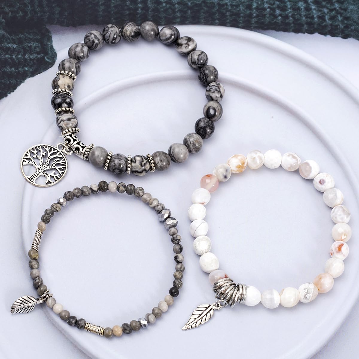 Jardme Healing Crystal Bracelets for Women, 8mm Beaded Natural Stone Stretch Chakra Bracelets Tree of Life Bracelet Jewelry Gifts for Women