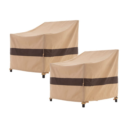 WJ-X3 Patio Chair Cover, Outdoor Lounge Cover, Heavy Duty, Waterproof Lawn Chair Covers, 36W x 40D x 36H, Beige/Coffee, 2-Pack