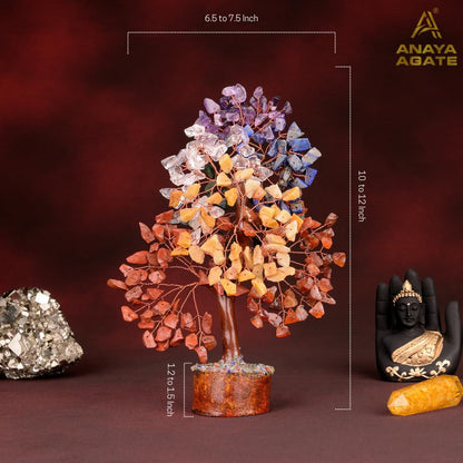 ANAYA AGATE 7 Chakra Crystal Tree of Life w/Healing Necklace & Chakra Bracelet - Gemstone Money Bonsai Trees for Women,Crystal & Healing Stone, Tree for Home, Office, LivingRoom Decor