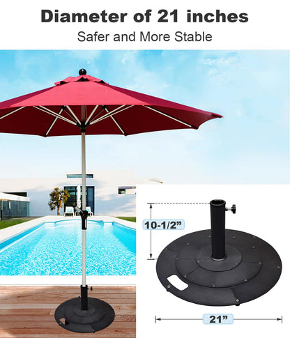 Koutemie 21 Inches Metal Umbrella Base with 2 Adapters for 1-¼" or 1-½" Umbrella Poles, Heavy Duty Weighted Outdoor Umbrella Stand Holder for Patio Table, Black