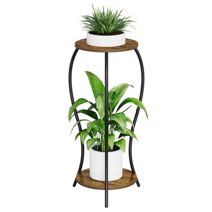 VYUOL Plant Stand Indoor, 2 Tier Round Tall Plant Stand, Flower Pot Stand, Plant Shelf Rack, Corner Plant Stand for Planter Garden Balcony Patio Living Room, Retro