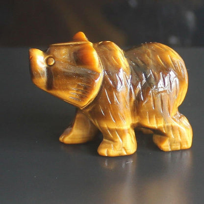 HLbshi Hand Carved Gemstone Crystal Bear Figurine Animal Statue Carving Office Home Decor Collections 2'' (Tiger Eye)