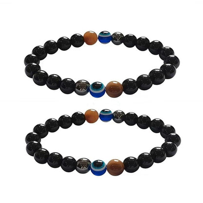 WEFRIN Evil Eye with Hematite Black Obsidian Tiger Eye Stone Triple Protection Bracelets for Men Women, Crystal Jewelry Stone Bracelets Bring Luck and Prosperity and Happiness (E-8mm(e))