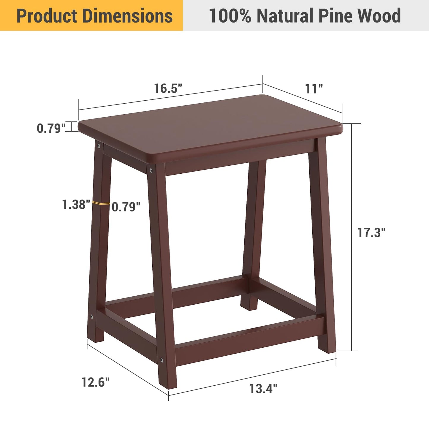 Wooden Step Stool Tall Seat Stool Dining Piano Stool End Side Table Wood Plant Stand Table Indoor Bedside Table Nightstand Flower Pot Stand for Living Room Bathroom Bedroom Kitchen (Coffee)