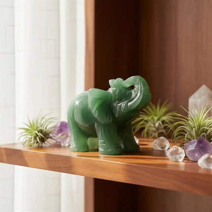 SquarezhenBo Elephant Ornament, Elephant Statue, Jade Stone Handcraft Natural Green Jade Stone Elephant Statue Decor Toys in Hand Home Décor Accents Sculptures (Green)
