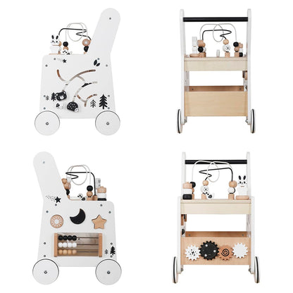 Wooden Baby Walker Activity Cubes,Baby Push Walker Toy for Toddler, 5in1 Montessori Learning&Educational Toys for 1+ Year Old Boy Girl | Sorting&Stacking | Bead Mazes and Counting Toys