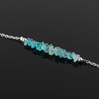 Gemimpression Handmade Blue Apatite Chips Bar Bracelet – Natural Energy Healing Crystals – Silver Plated Adjustable 8 Inch Chain – Christmas Gift