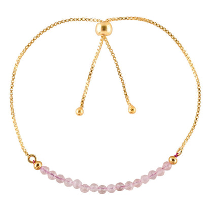 QNAVIC Natural Rose Quartz Gemstone Micro Beaded Dainty Slider Bolo Bracelet, Handmade Jewelry for women, Healing Chakra Crystals Birthstone Gift for Her, 14K Gold Plated Chain 6-9 inch