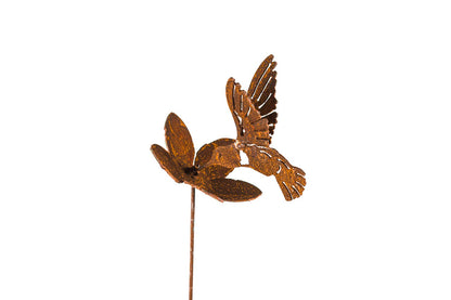 Hummingbird and Flower Garden Stake | Steel Construction with Real Rust Finish | Made in USA