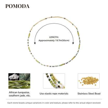 POMODA Beaded Bracelets Stack for Women Small Beaded Stretch Stone Bracelets Stackable Gemstone Crystal Dainty Boho 14K Gold Plated Beads Anklets Necklace Summer Jewelry for Women