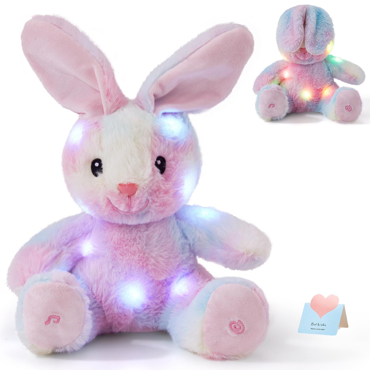 Glow Guards 10'' Light up Peek-a-Boo Bunny Stuffed Animal, Singing Rainbow Bunny Stuffed Toy, Animated Interactive Rabbit Plush Toys Easter Birthday Gifts for Baby Toddlers Girls Boys
