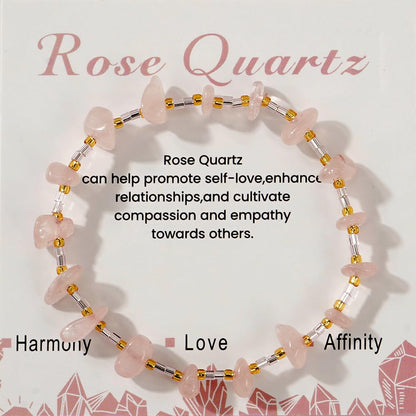 SHINUS BOHO Healing Natural Crystal Beaded Stretch Bracelet for Women,Handmade Boho Irregular Rose Quartz Energy Stones Harmony Love Bracelet Summer Beach Fashion Jewelry Gift Friendship