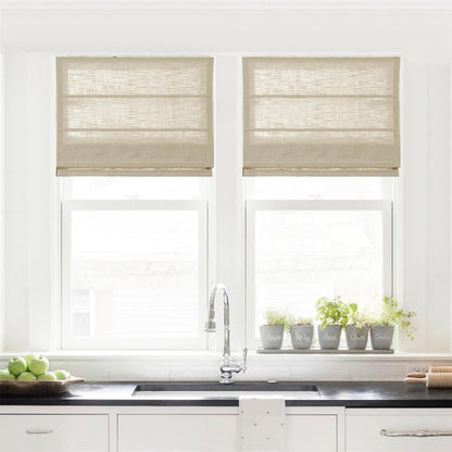 DotheDrape Linen Roman Shades for Windows Custom Cordless Blinds for Indoor Windows, French Doors, Bedroom, Living Room, Bathroom, Light Khahi