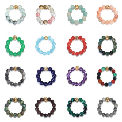 oasymala 4mm Handmade Healing Stone Beads Ring with Elastic Stretchy Cord, One Size Fits Most (Labradorite)