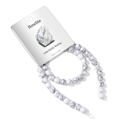 Risyfjew 50PCS 8mm Natural Howlite Beads Gemstone Round Loose Beads for Jewelry Making Chakra Crystal Stone Beads for Bracelets Necklace Earrings Making Supplies (50pcs/Strand)