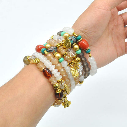 Bohemian Bracelet Sets for Women - 6 Stackable Stretch Bracelets Multi-color Boho Jewelry Hippie Dainty Best Friend Gift (Owl charm stretch bracelet set)