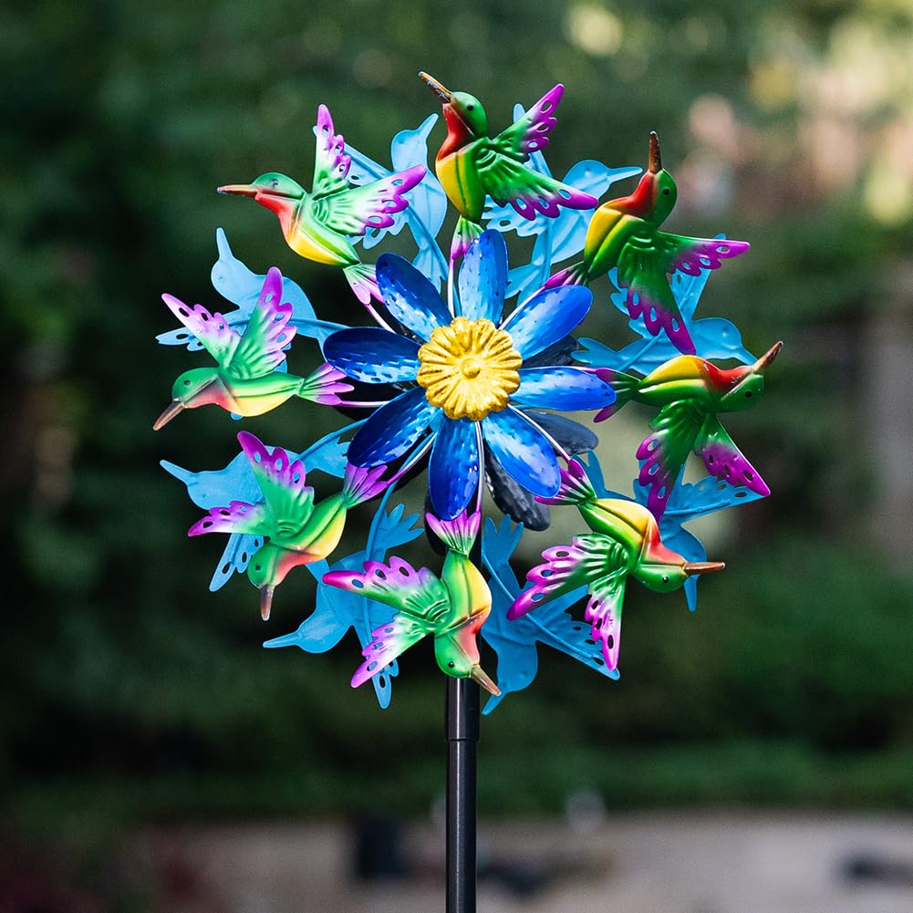 Viveta Outdoor Wind Spinners, Hummingbird Garden Windmill Decorative Wind Sculpture,Metal Yard Art for Patio Lawn Garden