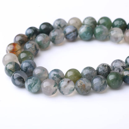 45PCS 8MM Natural Moss Agate Stone Beads Energy Healing Beads for DIY Jewelry Bracelet Necklace Making for Jewelry Making15Inch