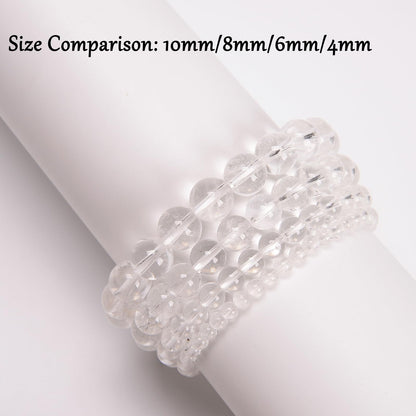 Handmade Natural Gemstone Elastic Bracelet - Healing Crystal Beads Jewelry, Unisex (Clear Quartz, 8mm)