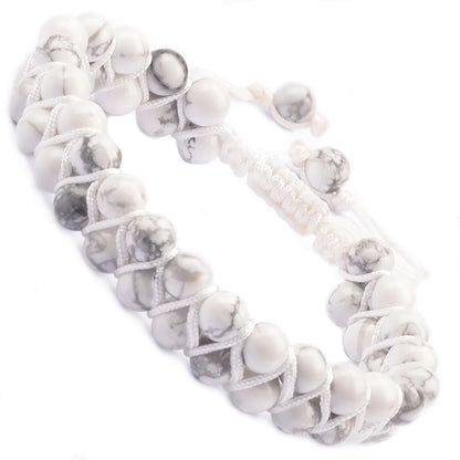 MASSIVE BEADS Natural Chakra Healing Power Crystals Macrame Bracelet Yoga Double Layer Stone Beads Gemstone Meditation Relax Anxiety Bangle for Unisex Women Men (Howlite, 6mm)