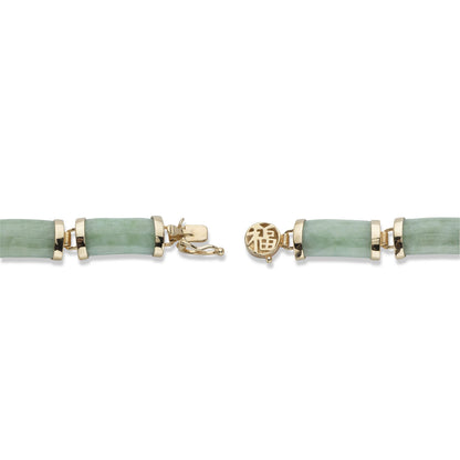 Palm Beach Jewelry PalmBeach Yellow Gold-plated Genuine Green Jade, Barrel Bead Link Bracelet (8mm), Box Clasp, 7.5 inches