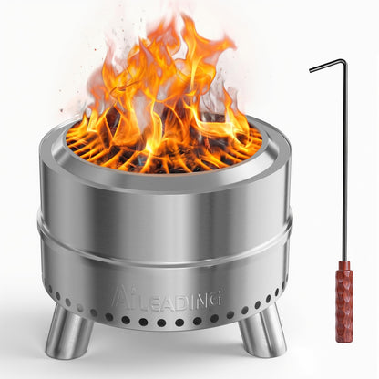 20 Inch Smokeless Fire Pit with Removable Ash Pan, Fire Pits for Outside Wood Burning, Portable Bonfire Outdoor Firepit, Bag & Poker Included, Stainless Steel (Silvery- with Legs-Fire Pit)