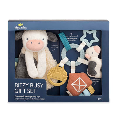 Itzy Ritzy Farm Toy Gift Set with Cow Lovey, Teether, Crinkle & Bitzy Busy Ring for Car Seat and Stroller