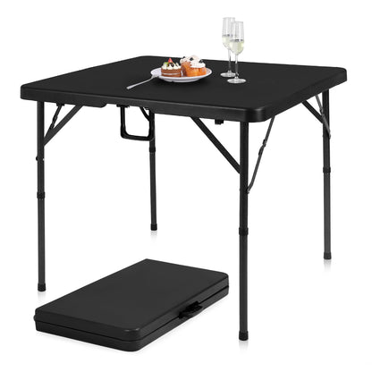 pollilar 34" Folding Card Table Square Foldable Table Plastic Portable with Detachable Legs, Dual Height Adjustable, Heavy-Duty Indoor Outdoor Dining, Game, Picnic, Mahjong Tables-Black