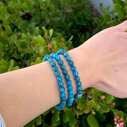 Adabele Real Natural Blue Apatite Gemstone Beaded Bracelet 7 Inch Stretch Bracelet Chakra Healing Crystal Stone Jewelry Women Mom Gift GB6-A56
