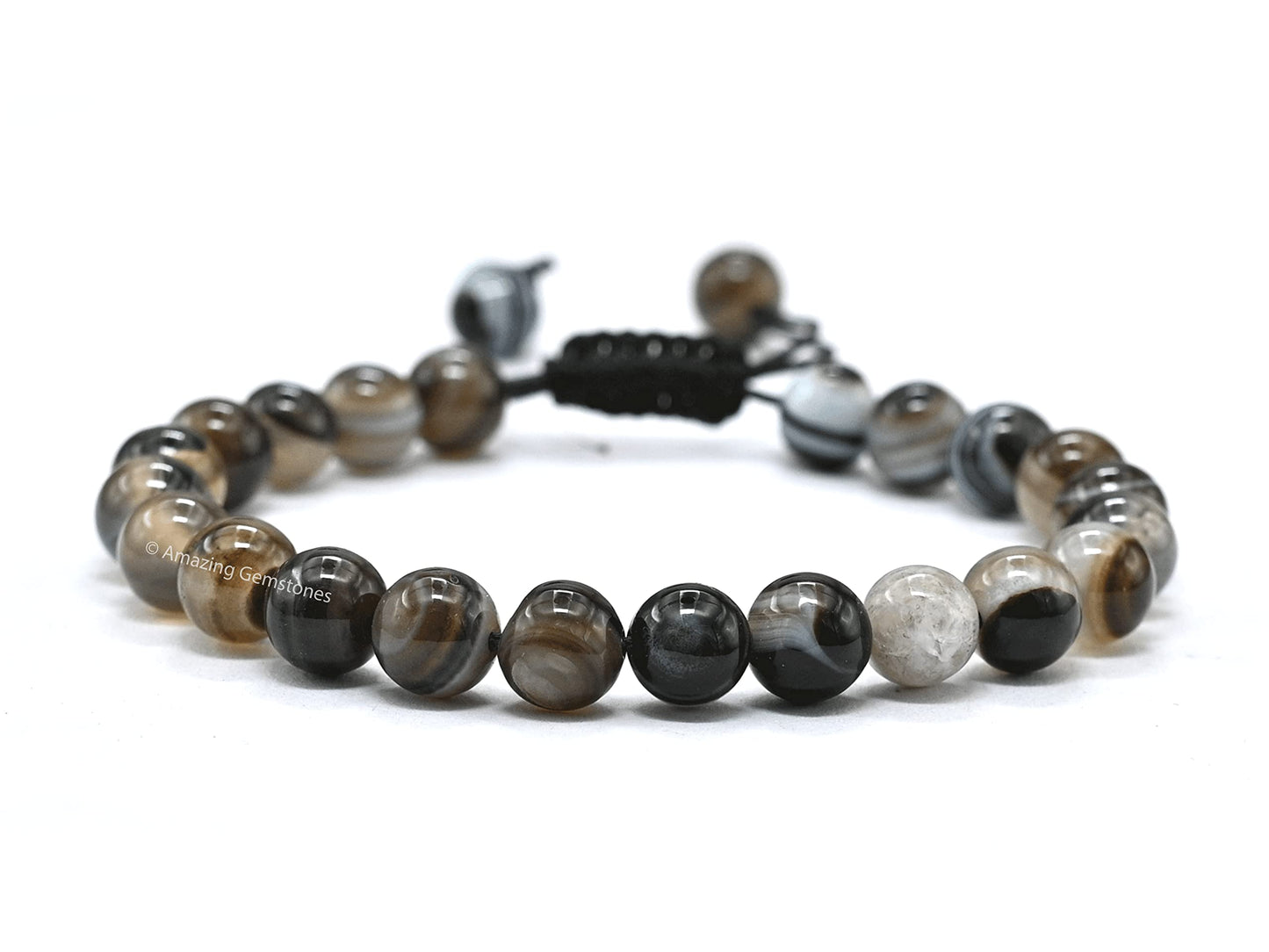 Amazing Gemstone Black Hakik Banded Bracelet for Women Men's Gifts - Protection Healing Crystal Bracelet - 8mm Gemstone Beaded Adjustable Bracelet Pulseras Para Hombres Mujer Stocking Stuffers