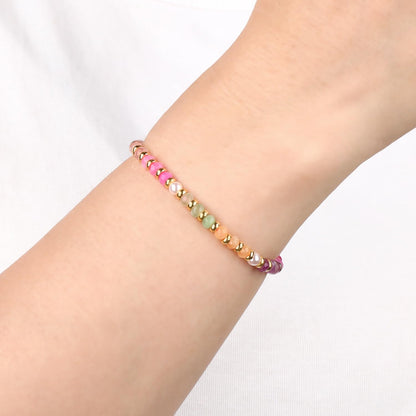QOGIR Multicolor Beads - A Burst of Vibrant Energy - 14k Gold Plated Beads Natural Gemstone Stretch Elastic Dainty Healing Beaded Bracelets Gifts 2x4mm