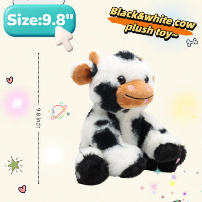 unsnurnoch 9.8" Glowing Cow Plush Toy, Soft Light-Up Black Cow Stuffed Animal for Kids, Night Light Comfort Toy for Sleeping, Birthday for Boys and Girls