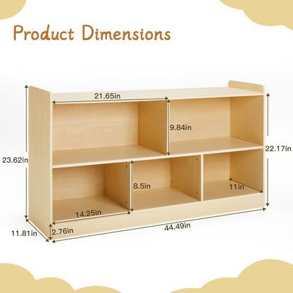 PTINFLUCE Montessori Shelf, Wooden Toy Storage Organizer for Books Toys, 2 Shelf Bookcase, 5-Section Storage Cabinet, Toddler Book Shelf for Kids Rooms, Playroom, Nursery, Kindergarten (Natural)
