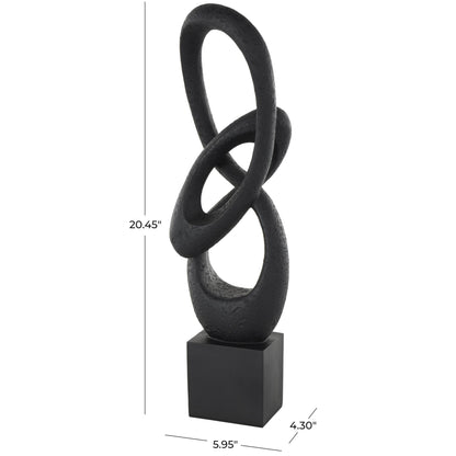 Deco 79 Polystone Abstract Decorative Sculpture Intertwined Loop Home Decor Statue with Block Base, Accent Figurine 6" x 4" x 20", Black