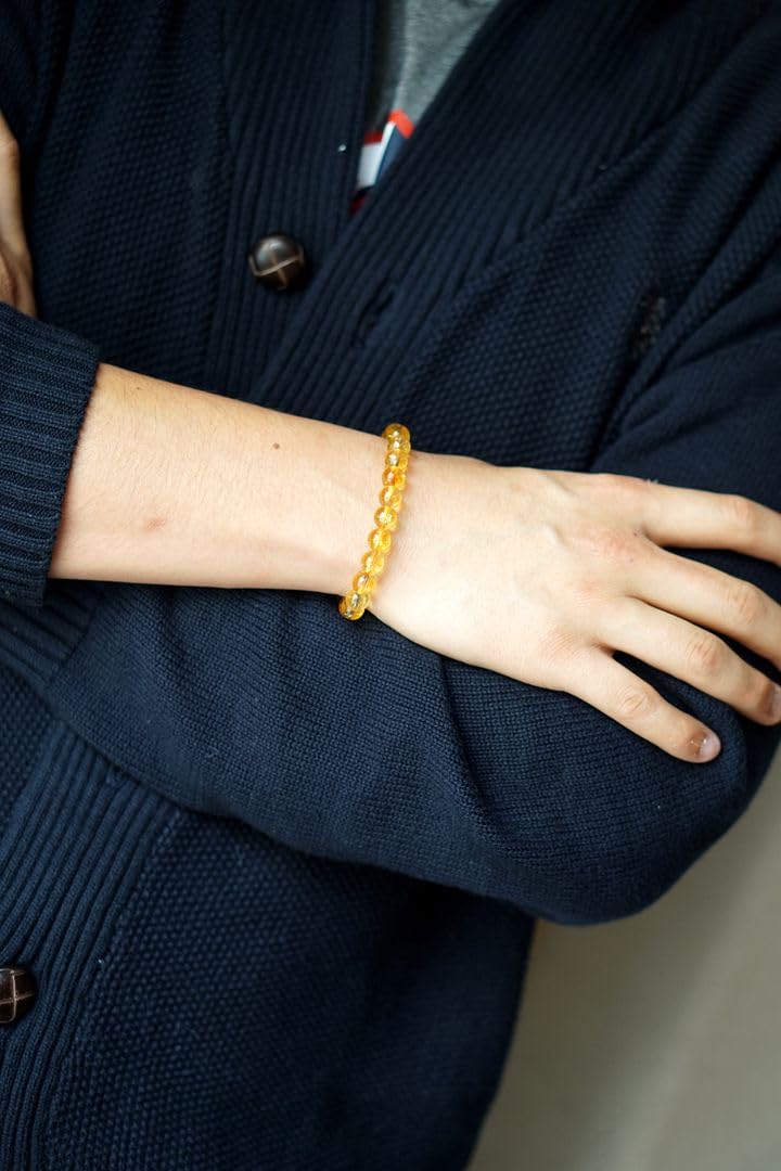 Adabele 1pc Real Natural Yellow Citrine Bracelet 7.5 inch Stretch Gemstone Beaded Bracelet Chakra Healing Crystal Stone Energy Quartz Rock GB10-B27