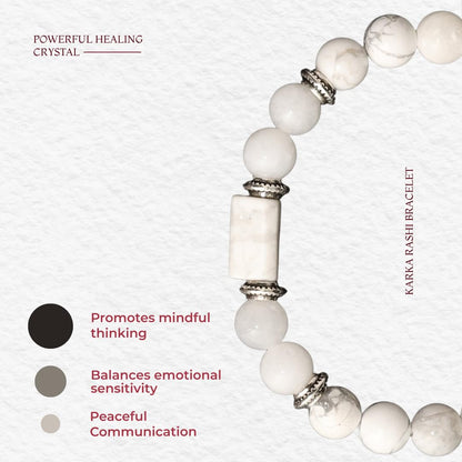 Divine Hindu Howlite Crystal Bracelet | Karka Rashi (Cancer) Zodiac Stone | Certified Natural Healing Crystal | Chakra Balancing | Reiki | Meditation | Gift for Men & Women