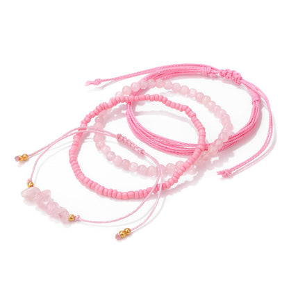 MORIANCE 4Pcs Rose Quartz Bracelet for Women Rose Quartz Crystal Boho Bracelet Rose Quartz Jewelry Handmade Pink Natural Stone Beaded Bracelets Pink Jewelry for Women