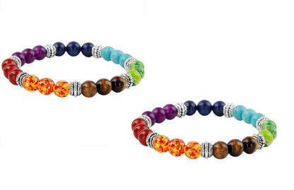 TUMBEELLUWA Beads Bracelets for Men and Women, Semi Precious Stone Yoga Beads Chakra Bracelet,7 Color Chakra