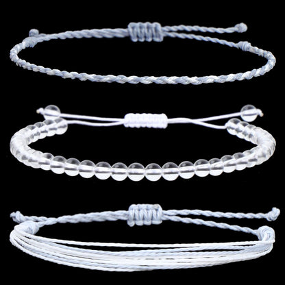 QOGIR Handmade Healing Bracelet,4mm Natural Clear Quartz Crystal Gem Stone Beads Bracelet for Men Women Gifts with 2PCS Size Adjustable Rope Bracelets