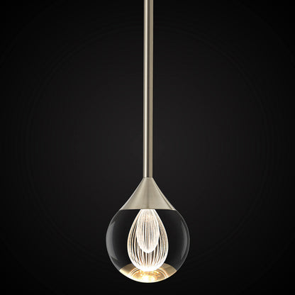 SUNMOO 1-Light Teardrop Crystal Pendant Light, Mini LED Crystal Globe Hanging Light Fixture, Modern Ceiling Pendant Lighting for Kitchen Island Dining Room Bedroom Bar 3000K 8W Brush Nickel