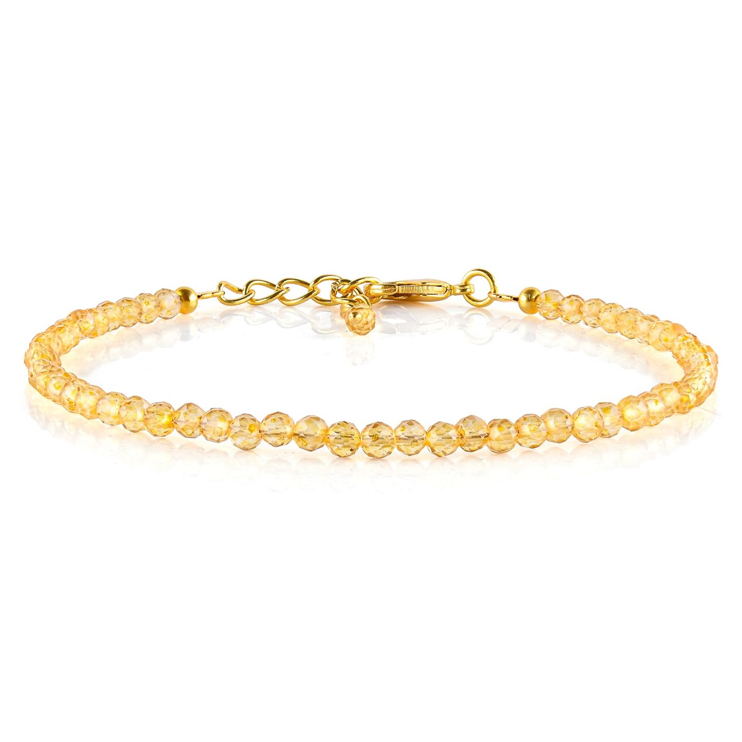 Natural Yellow Citrine Gemstone Micro Beads Dainty Bracelet Jewelry for Women, November Birthstone, Chakra Energy Crystals, 14k Gold Plated Chain 8 inch Adjustable