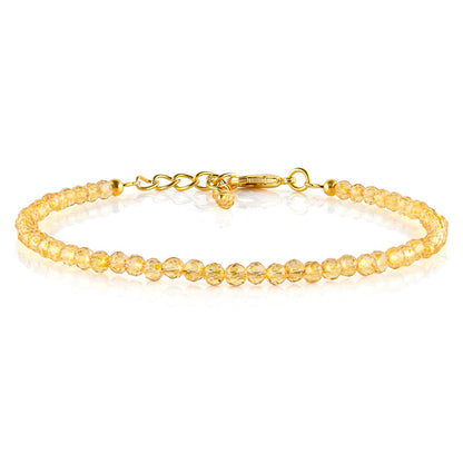 Natural Yellow Citrine Gemstone Micro Beads Dainty Bracelet Jewelry for Women, November Birthstone, Chakra Energy Crystals, 14k Gold Plated Chain 8 inch Adjustable