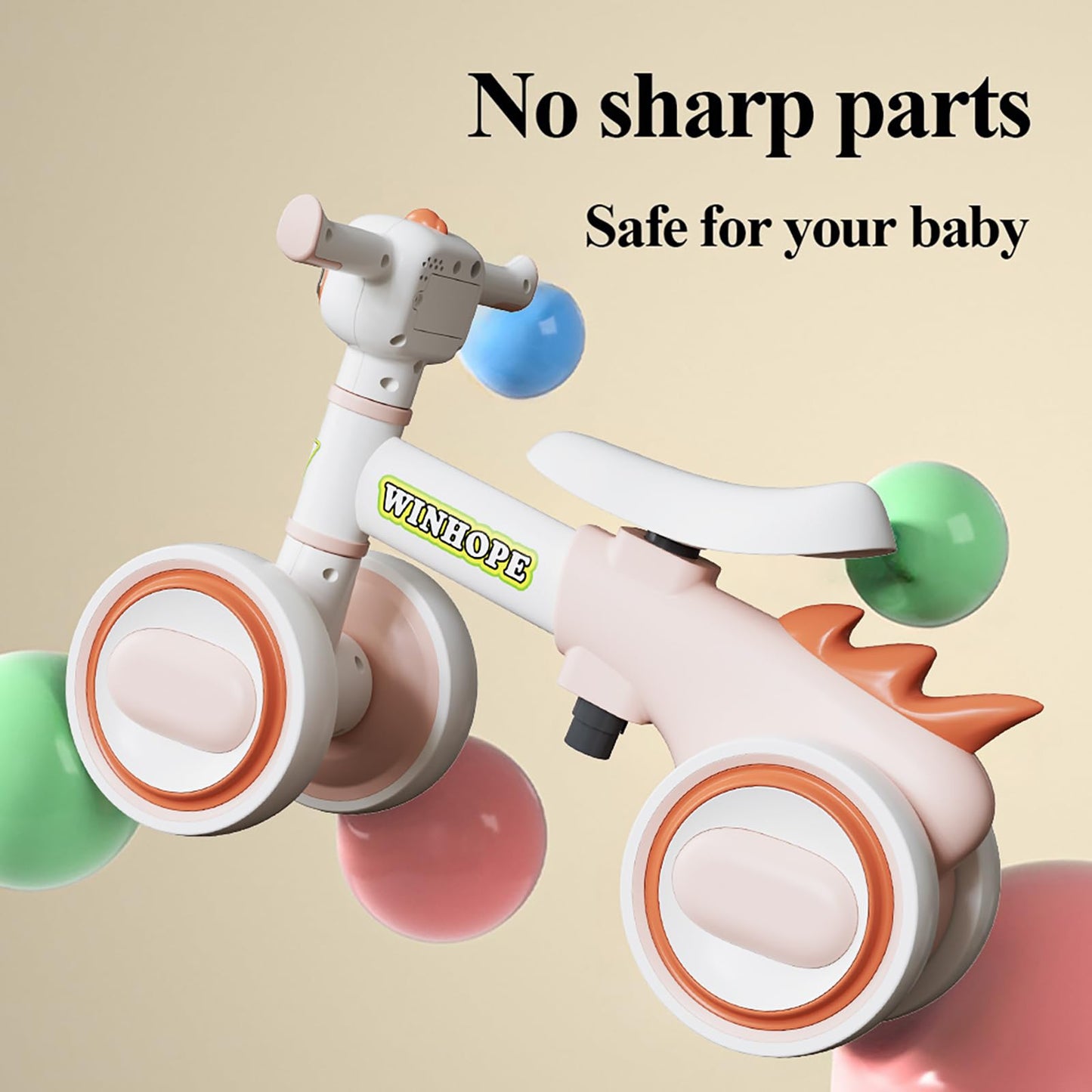 WinHope Baby Balance Bike for 1 Year Old Boys & Girls,Toddler Balance Bike for 12-36 Months Kids,4 Silent Wheels with Colorful Lights & Music,First Bicycle Ride on Toy Gifts (Pink)