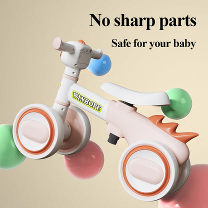 WinHope Baby Balance Bike for 1 Year Old Boys & Girls,Toddler Balance Bike for 12-36 Months Kids,4 Silent Wheels with Colorful Lights & Music,First Bicycle Ride on Toy Gifts (Pink)