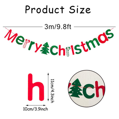 JSDJ Merry Christmas Banner with Christmas Tree Red Green Wool Felt Garland Happy Holiday Decoration Indoor Cute Hanging Decor for Mantel Fireplace Wall, Kids Bedroom, Living Room,Party Supplies