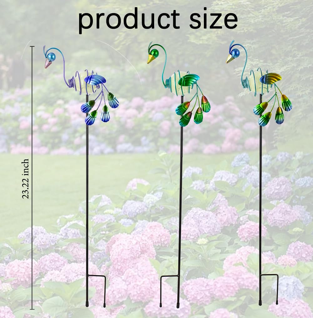 Stargarden Decorative Garden Stakes, 3 Pack Glow in Dark Metal Garden Stakes, Luminous Peacock Yard Art Decor Waterproof Lawn Ornament Gifts for Mom, Women