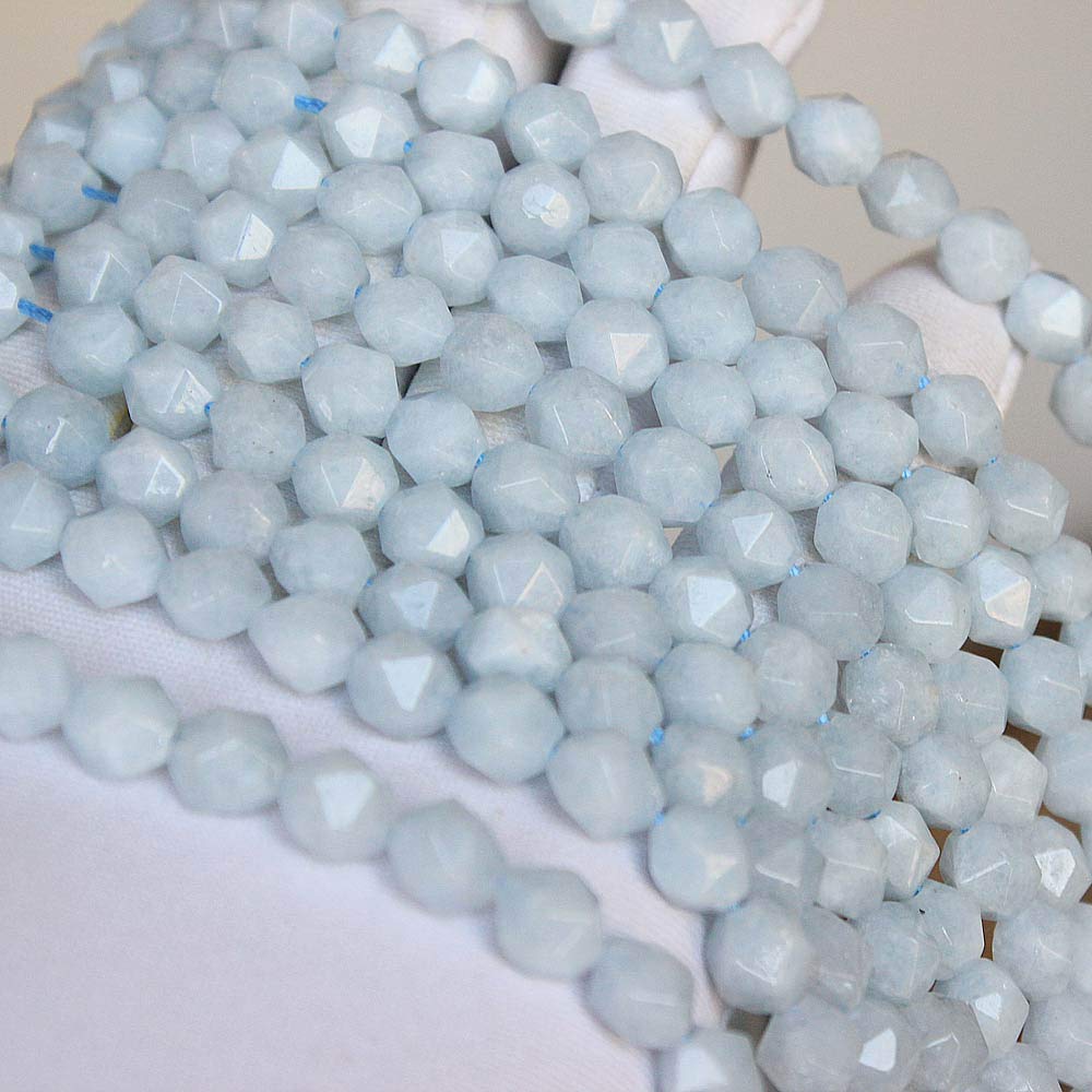MJDCB Best Sellers Natural Stone Beads Faceted Polygon Aquamarine Crystal Energy Stone Healing Power for Jewelry Making(8mm)