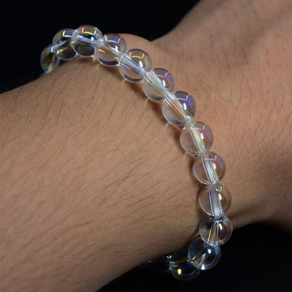 Justinstones Aqua Aura Clear Quartz Gemstone 8mm Round Beads Stretch Bracelet 7 Inch Unisex